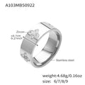 Wide Band Clover Zircon Stainless Steel Ring Gold Steel view 6