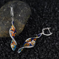Blue Orange Floral Enamel Twist Earrings Metal Jewelry Design view 3