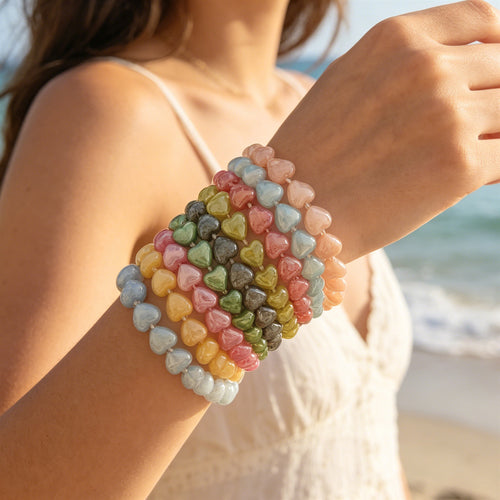 Heart bead bracelet shown in an alternate product view