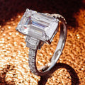 Oversized Rectangular Solitaire Stepped Three-Stone Ring In Silver Tone view 2