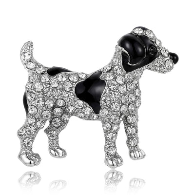 Main front view of Crystal Dog Brooch In Four Black Yellow And Blue Designs
