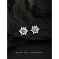 Silver Tone Blue Round Stone And Clear Snowflake Stud Earrings view 3