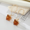 Gold Tone Irregular Resin Stone Long Hook Earrings in Two Colors view 4
