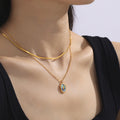 Gold Oval Abalone Shell Star Pendant Necklace Herringbone view 1