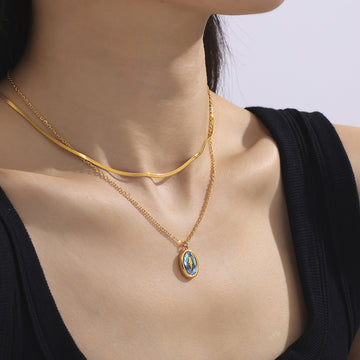 Gold Oval Abalone Shell Star Pendant Necklace Herringbone