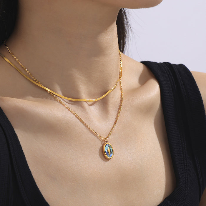 Gold Oval Abalone Shell Star Pendant Necklace Herringbone