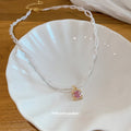 White Beaded Necklace with Pink Crystal Pendant Two Styles view 4