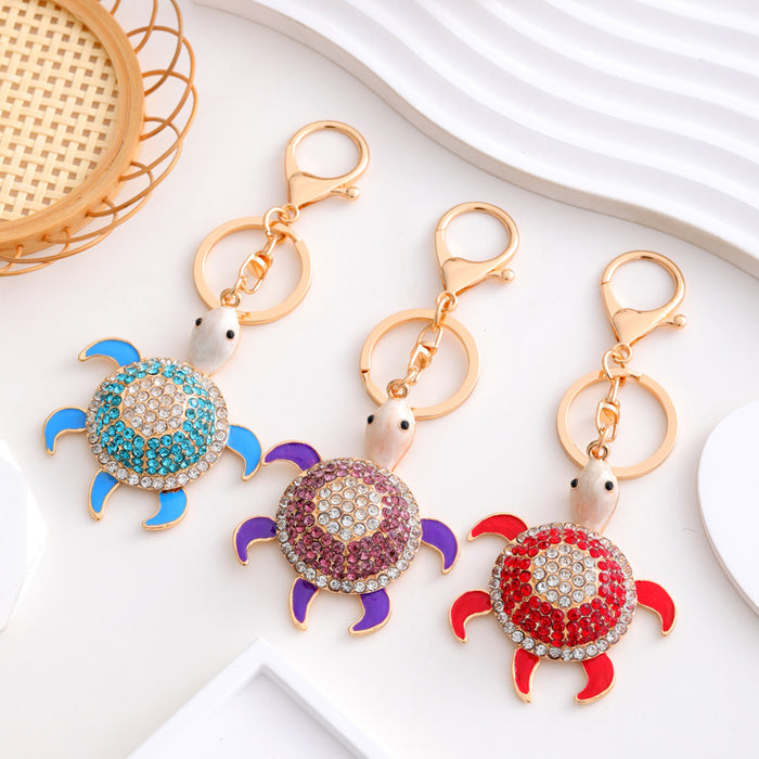Rhinestone Sea Turtle Keychains Gold Clasp 5 Colors