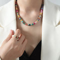 Multicolor Flat Disc Stone Bead Necklace Gold Spacers view 4