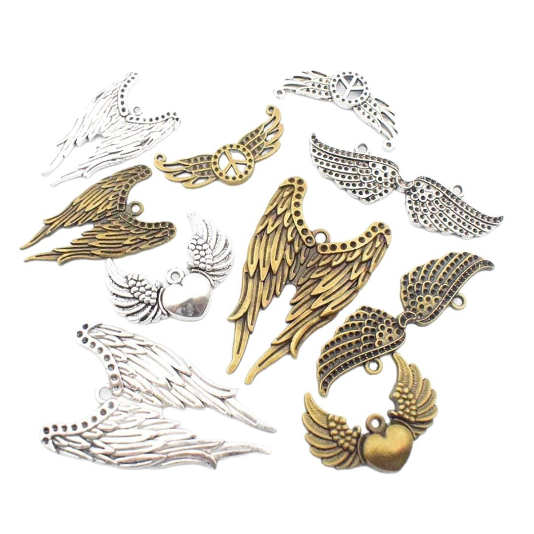 Antique Zinc Alloy Feather Wing Charm Pendant for DIY Necklace Bag Shoe Clothing Decoration