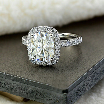 Oval Clear Solitaire Halo Ring In Polished Silver Tone