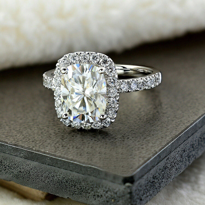 Oval Clear Solitaire Halo Ring In Polished Silver Tone