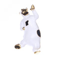Glossy Dancing Cow Brooch in Black or White Enamel view 6