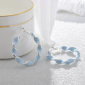Pearlescent Color Twisted Silver Tone Hoop Earrings view 4