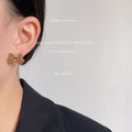 Velvet Bow Stud Earrings Gold Center Green Camel Pair view 3