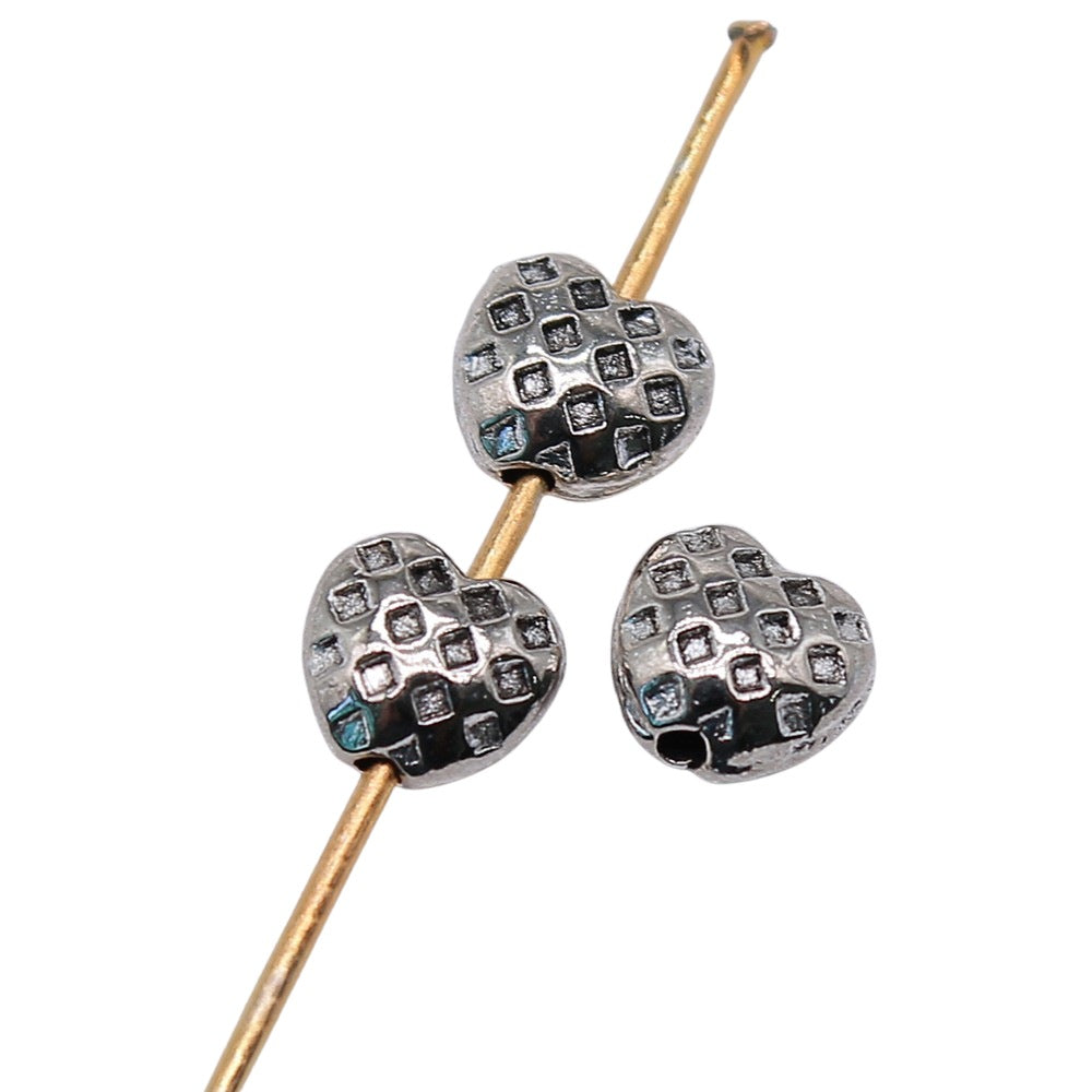 6x5x3mm 0.4g Antique Silver Zinc Alloy Dotted Heart Loose Metal Beads for DIY Jewelry Making