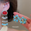 Colorful Stone and Crystal Fringe Earrings in Two Designs view 2