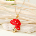 Gold Tone Red Enamel Mushroom Pendant Necklaces in Three Designs view 6