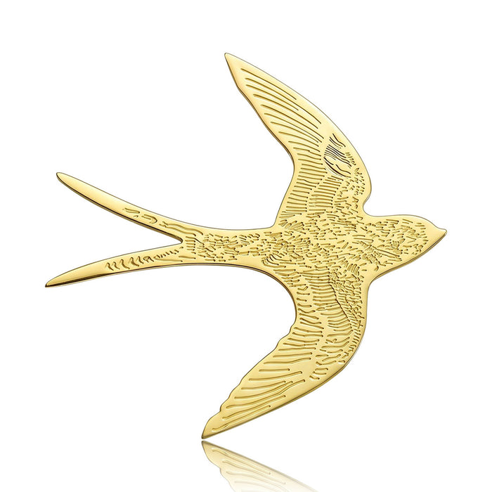 Flying Swallow Brooch in Polished Metal for Jackets and Scarves