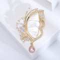 White Shell Butterfly Brooch with Pearl Drop Decorative Clothing Pin view 4