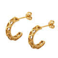 Gold Openwork Lattice C-Shape Hoop Earrings Copper Metal view 5