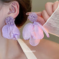 Sheer Fabric Petal Stud Earrings in Pink Purple and Blue view 3