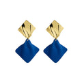 Cobalt Blue Diamond Gold Tone Geometric Dangle Stud Earrings view 5