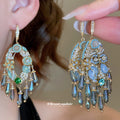 Blue and Green Faceted Stone Chandelier Hook Earrings view 2