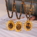 Gold Tiger Eye Oval Pendant And Beaded Pendant Necklaces view 3