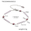 Gold Steel Faux Pearl Square Pink Zircon Necklace and Bracelet Set view 9