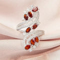 Silver Open Wing Petal CZ Ring Purple White Red Blue view 2