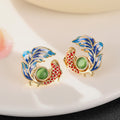 Gold Tone Enamel Koi Fish Statement Stud Earrings Polished Metal Jewelry view 2