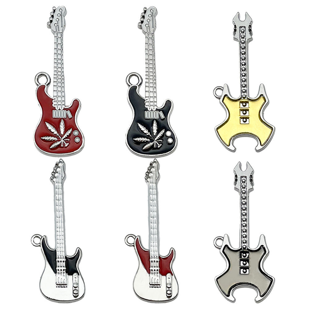 Zinc Alloy Enamel Guitar Instrument Charm Pendant for DIY Keychain Necklace