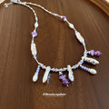 Purple Crystal and Pearl Fringe Necklace Fashion Jewelry view 2