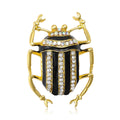Striped Crystal Beetle Brooch in Pink or Black Enamel view 1