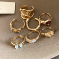 Mixed Texture Sculptural Open Ring Seven-Piece Gold Silver Sets view 1