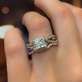 White Gold Princess Square Halo Bridal Ring Set Sizes 6-10 view 2