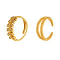 Leaf Crystal and Plain Double Band Open Rings in Two Finishes view 5