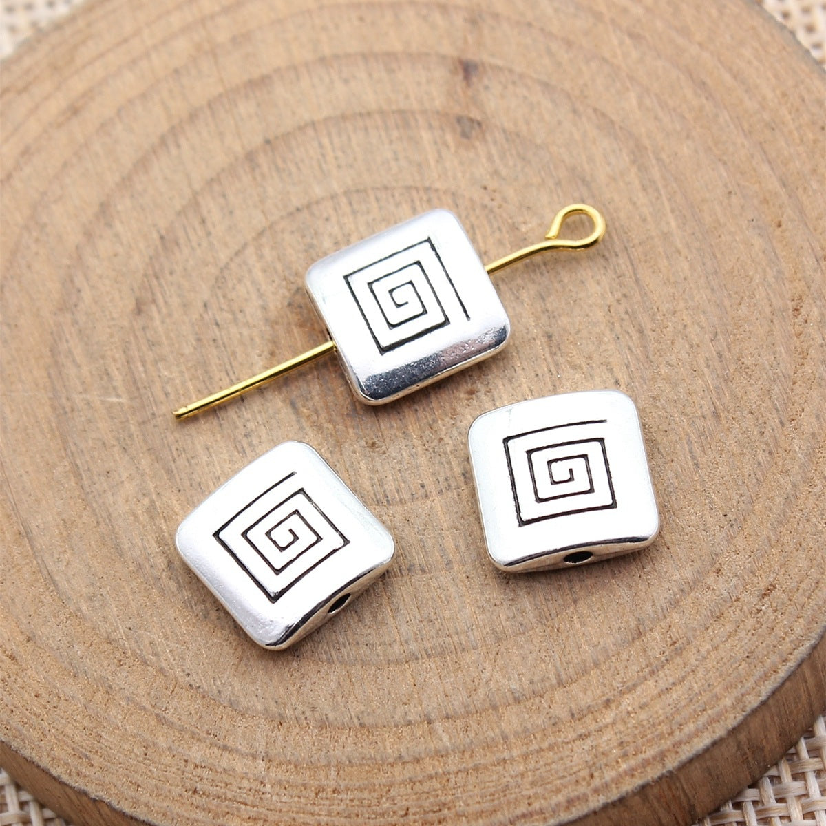 10x10x3.3mm 1.4g Antique Silver Zinc Alloy Greek Key Square Small Hole Spacer Beads for Bracelet Making