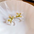 White and Green Floral Stud Earrings in Two Designs view 2