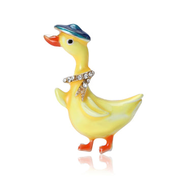 Bright Yellow Duck Brooch with Blue Hat and Orange Feet