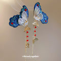 Blue Embroidered Butterfly Long Tassel Stud Earrings view 2