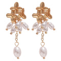 Gold Floral Pearl Cluster Drop Stud Earrings Jewelry Pair view 5