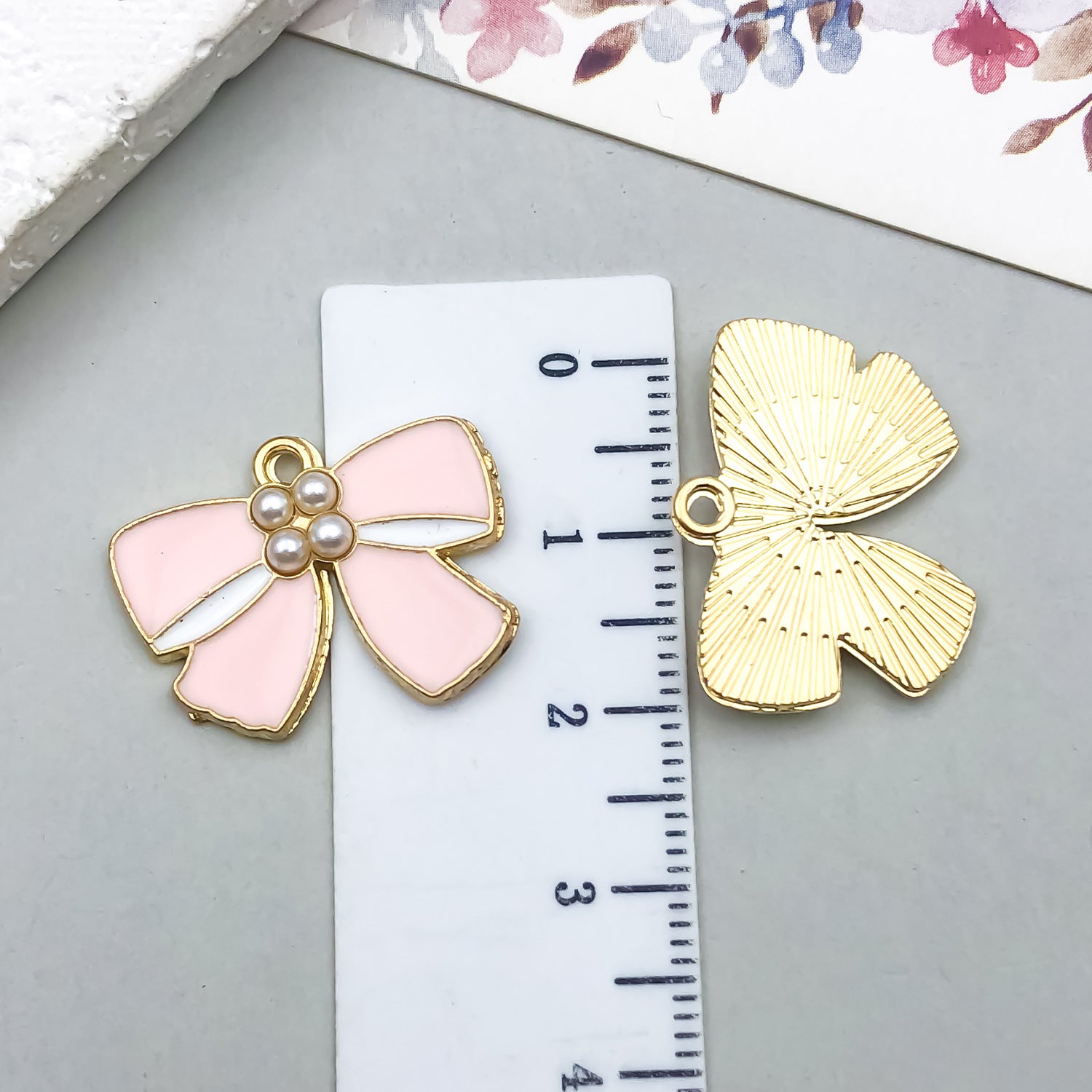 Pink Enamel Zinc Alloy Bow Tie Butterfly Charm Pendant for DIY Necklace Earrings Keychain