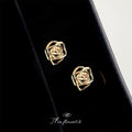 Gold Openwork Rose Flower Stud Earrings Carved Petal Texture Pair view 4