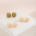 Rounded Square Small Stud Earrings in Three Colors view 1