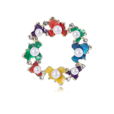 Multicolor Beaded Wreath Brooch shown alone on a light background