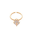 Gold Oval Zircon Open Ring Set Solitaire Pave Band Pair view 5