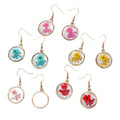 Pressed Flower Round Resin Earrings Gold Hooks 5 Colors view 5