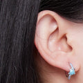 Silver Tone Blue Enamel Turtle Huggie Hoop Earrings view 3